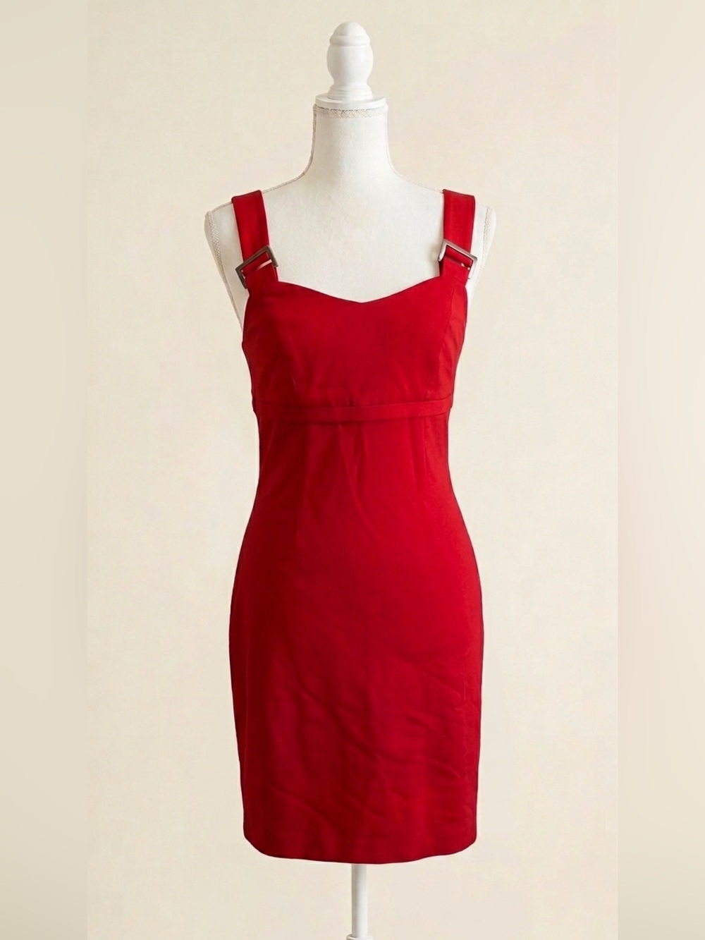 Jonathan Saunders Fitted Red Square-Neck Mini Dress with Buckle Straps